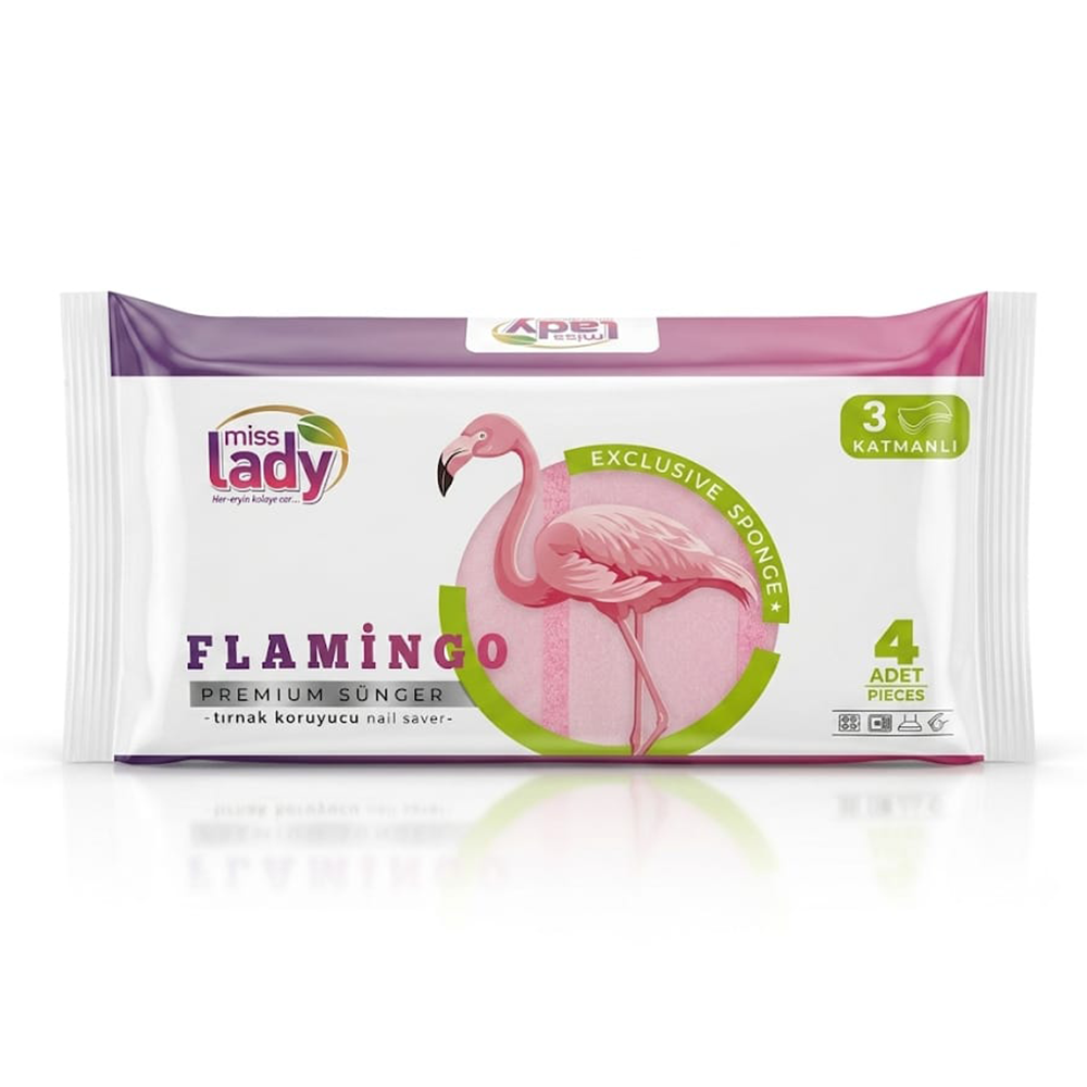 Miss Lady Flamingo Premium Sünger 3 Katmanlı 4 Adet