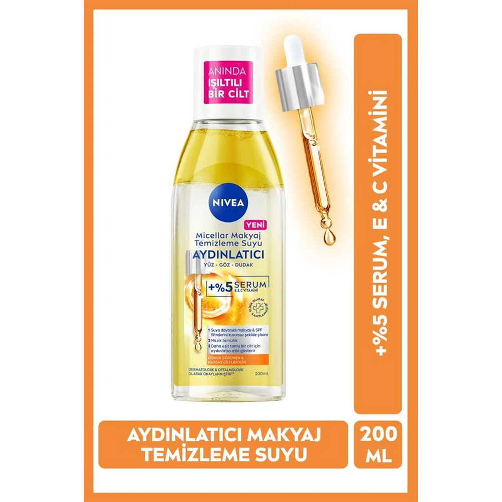 Nivea Aydınlatıcı Micellar Makyaj Temizleme Suyu 200 Ml +%5 Serum Etkili E,C Vitamini