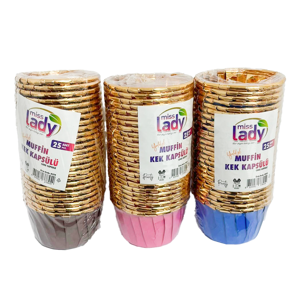Miss Lady İçi Yaldızlı Muffin Kek Kapsülü 25 Adetli