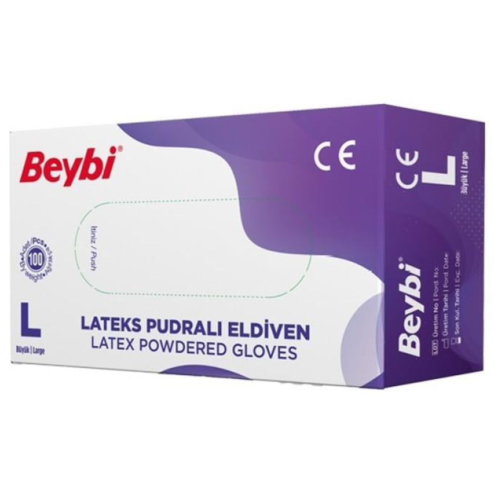 Beybi Lateks Muayene Eldiveni 100 Lü Pudralı L