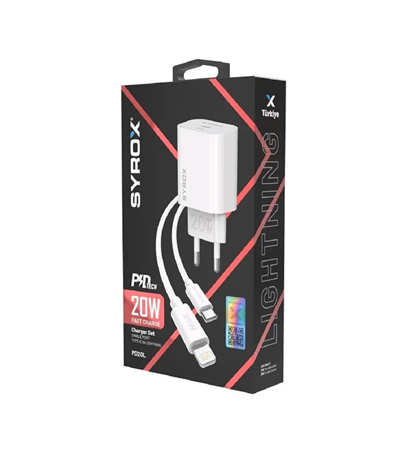 SYROX PD20L 3A+20W LİGHTNİNG TO TYPE-C HIZLI ŞARJ+ADAPTÖR