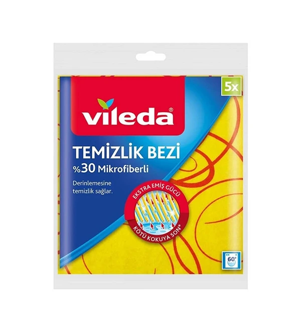 Vileda Sarı Temizlik Bezi 5 Li (%30 Mikrofiberli)
